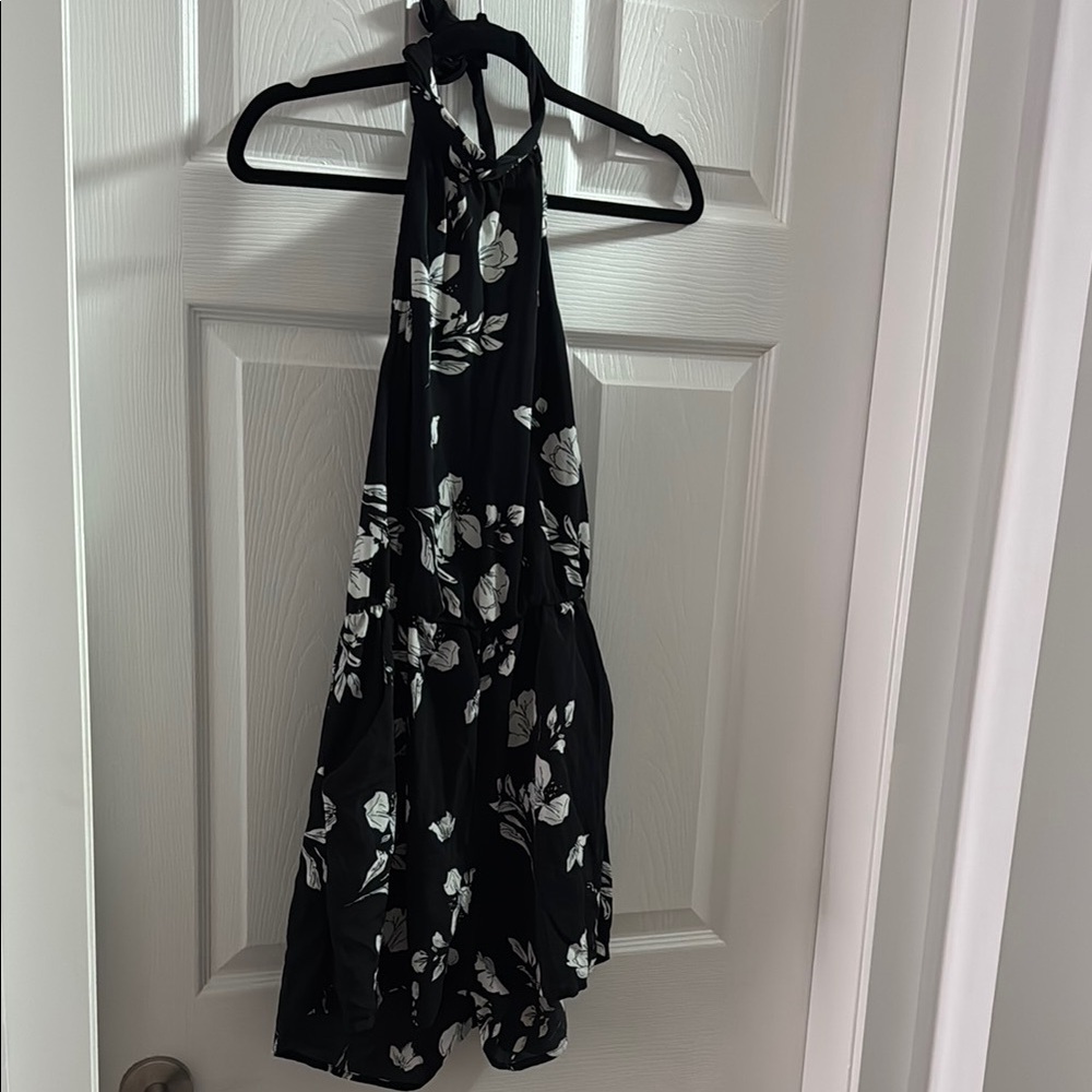 Black and White Floral Halter Romper